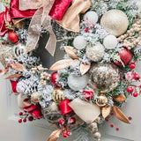 NNETM Red and Gold Christmas Wreath with Glittering Bow