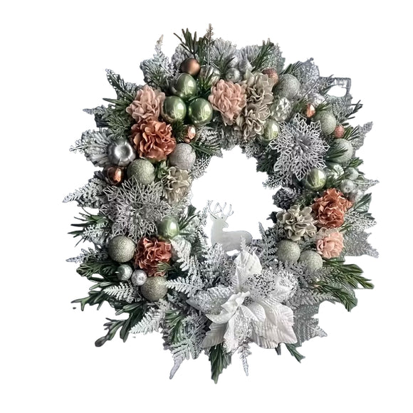 NNETM Winter Deer Pine Cones Lighted Christmas Wreath