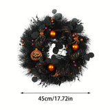 NNETM Halloween Black Wreath with Pumpkin Skull