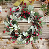 NNETM Christmas Wreath Wall Hanging with Pine Cones & Red Berries
