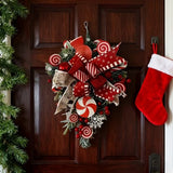 NNETM Christmas Candy Bow Upside-Down Tree Wreath Decor