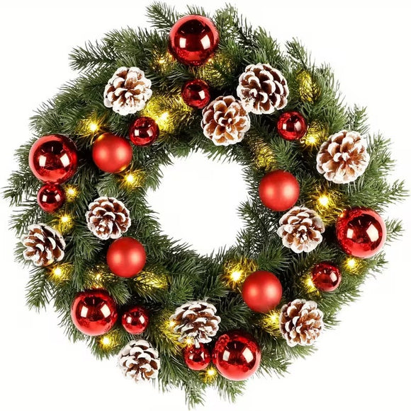 NNETM Pre-Lit Christmas Door Wreath LED Decor