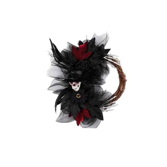 NNETM Halloween Skull Rose Wreath Door Hanging