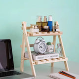 NNETM Wooden Desktop Storage Rack Double Layer Folding Shelf