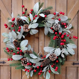 NNETM Christmas Wreath Wall Hanging with Pine Cones & Red Berries