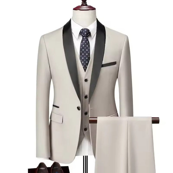 NNEOBA Mens Skinny 3-Piece Tuxedo Set Formal Suit (Beige)