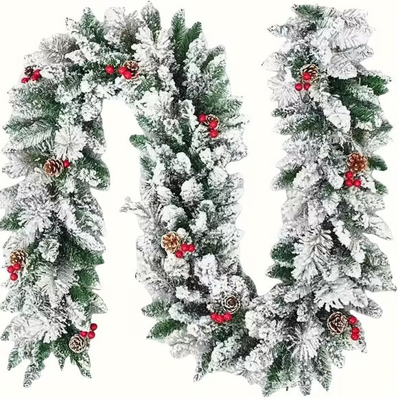 NNETM Artificial Christmas Snow Pine Wreath Garland