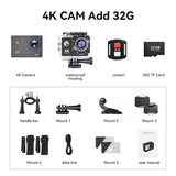 NNEOBA 4K Sports Action Camera with 32G WiFi Black