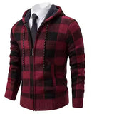 NNEOBA Men's Winter Hooded Plaid Wool Knit Cardigan