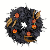 NNETM Halloween Black Pumpkin Maple Leaf Door Wreath