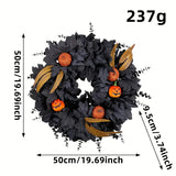 NNETM Halloween Black Pumpkin Maple Leaf Door Wreath