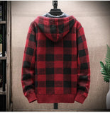 NNEOBA Men's Winter Hooded Plaid Wool Knit Cardigan