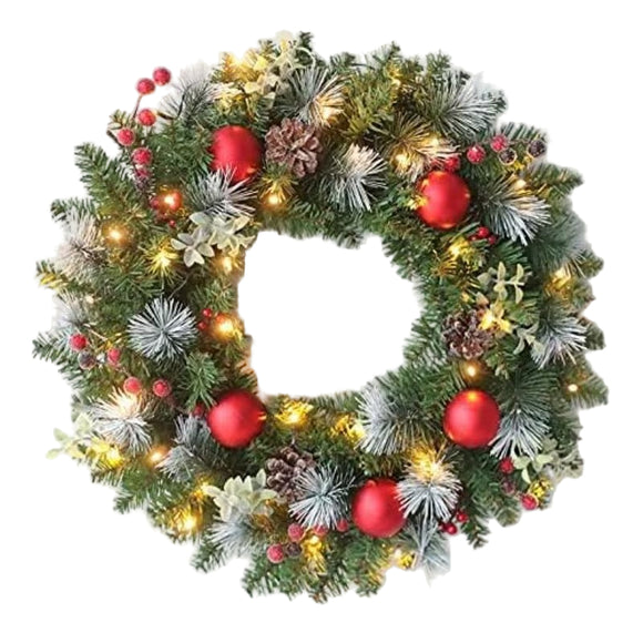 NNETM Pre-Lit Christmas Wreath with LED Lights