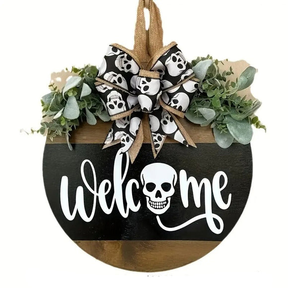 NNETM Halloween Skull Door Hanger Welcome Sign
