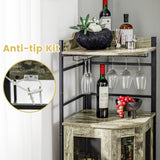 NNECW Industrial Corner Bar Cabinet with Glass Holder and Adjustable Shelf-Brown