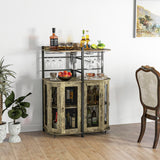 NNECW Industrial Corner Bar Cabinet with Glass Holder and Adjustable Shelf-Brown