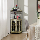 NNECW Industrial Corner Bar Cabinet with Glass Holder and Adjustable Shelf-Brown