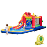 NNECW 9-in-1 Inflatable Bounce Castle with Waterslide for 3+ (with 680W Blower)