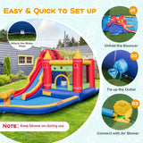 NNECW 9-in-1 Inflatable Bounce Castle with Waterslide for 3+ (with 680W Blower)
