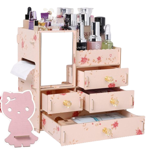 NNEOBA 3 Layers Wooden Holder Large Cosmetic Makeup Jewelry Lipsticks Storage Organizer Case Storage Box