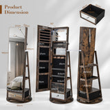 NNECW Swivel Jewelry Cabinet with Full-Length Mirror for Bedroom-Coffee
