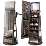 NNECW Swivel Jewelry Cabinet with Full-Length Mirror for Bedroom-Coffee
