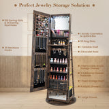 NNECW Swivel Jewelry Cabinet with Full-Length Mirror for Bedroom-Coffee