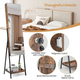 NNECW Lockable Freestanding Jewelry Organizer with Full-Length Frameless Mirror-Brown