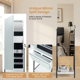 NNECW Lockable Freestanding Jewelry Organizer with Full-Length Frameless Mirror-White