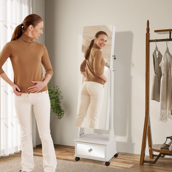 NNECW 159 CM Lockable Jewelry Organizer with 3-Color LED Lights-White