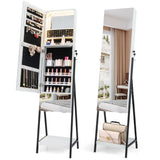 NNECW Lockable Freestanding Jewelry Organizer with Full-Length Frameless Mirror-White