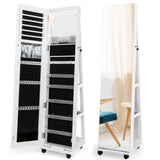 NNECW 163 CM Standing Jewelry Organizer with Built-in Makeup Mirror-White