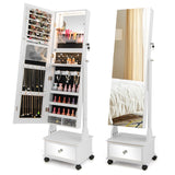 NNECW 159 CM Lockable Jewelry Organizer with 3-Color LED Lights-White