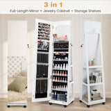 NNECW 163 CM Standing Jewelry Organizer with Built-in Makeup Mirror-White