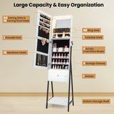 NNECW Lockable Freestanding Jewelry Organizer with Full-Length Frameless Mirror-White