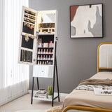 NNECW Lockable Freestanding Jewelry Organizer with Full-Length Frameless Mirror-White