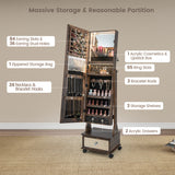 NNECW 159 CM Lockable Jewelry Organizer with 3-Color LED Lights-Brown