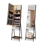 NNECW Lockable Freestanding Jewelry Organizer with Full-Length Frameless Mirror-Brown