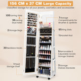 NNECW 163 CM Standing Jewelry Organizer with Built-in Makeup Mirror-White