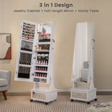 NNECW 159 CM Lockable Jewelry Organizer with 3-Color LED Lights-White