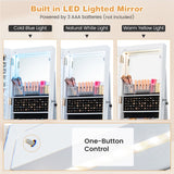 NNECW 163 CM Standing Jewelry Organizer with Built-in Makeup Mirror-White