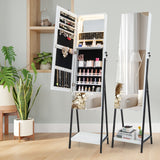 NNECW Lockable Freestanding Jewelry Organizer with Full-Length Frameless Mirror-White