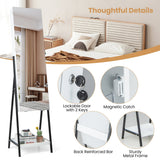 NNECW Lockable Freestanding Jewelry Organizer with Full-Length Frameless Mirror-White