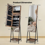 NNECW Lockable Freestanding Jewelry Organizer with Full-Length Frameless Mirror-Brown