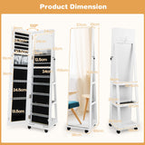 NNECW 163 CM Standing Jewelry Organizer with Built-in Makeup Mirror-White