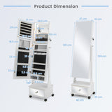 NNECW 159 CM Lockable Jewelry Organizer with 3-Color LED Lights-White