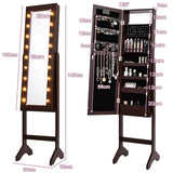 NNECW Standing Jewelry Armoire with 18 LED Lights and Mirror-Brown