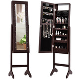 NNECW Standing Jewelry Armoire with 18 LED Lights and Mirror-Brown