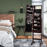 NNECW Standing Jewelry Armoire with 18 LED Lights and Mirror-Brown
