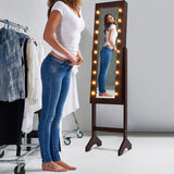 NNECW Standing Jewelry Armoire with 18 LED Lights and Mirror-Brown